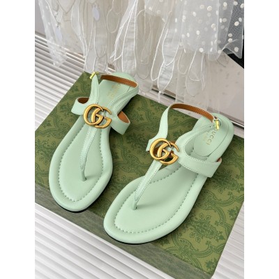 Gucci Double G Thong Sandals in Light Green Leather TDSS26180