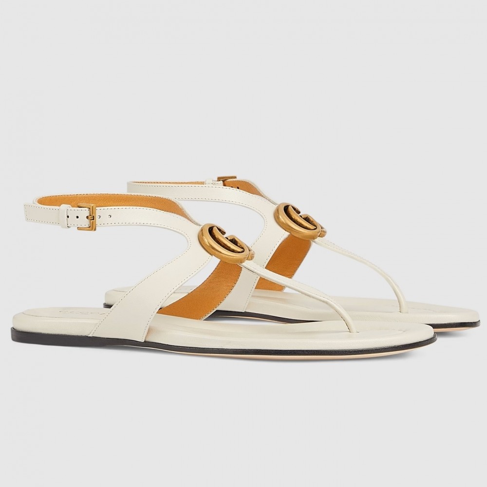 Gucci Double G Thong Sandals in White Leather TDSS26181