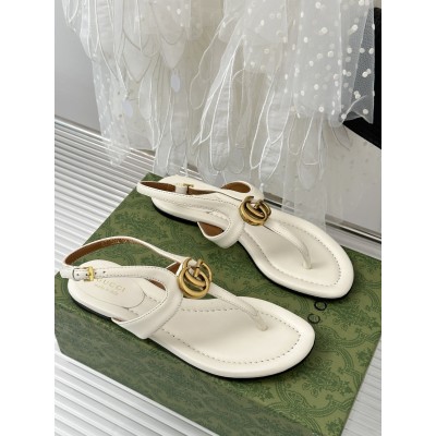 Gucci Double G Thong Sandals in White Leather TDSS26181