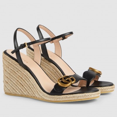 Gucci Espadrille Wedge Sandals In Black Leather TDSS26033