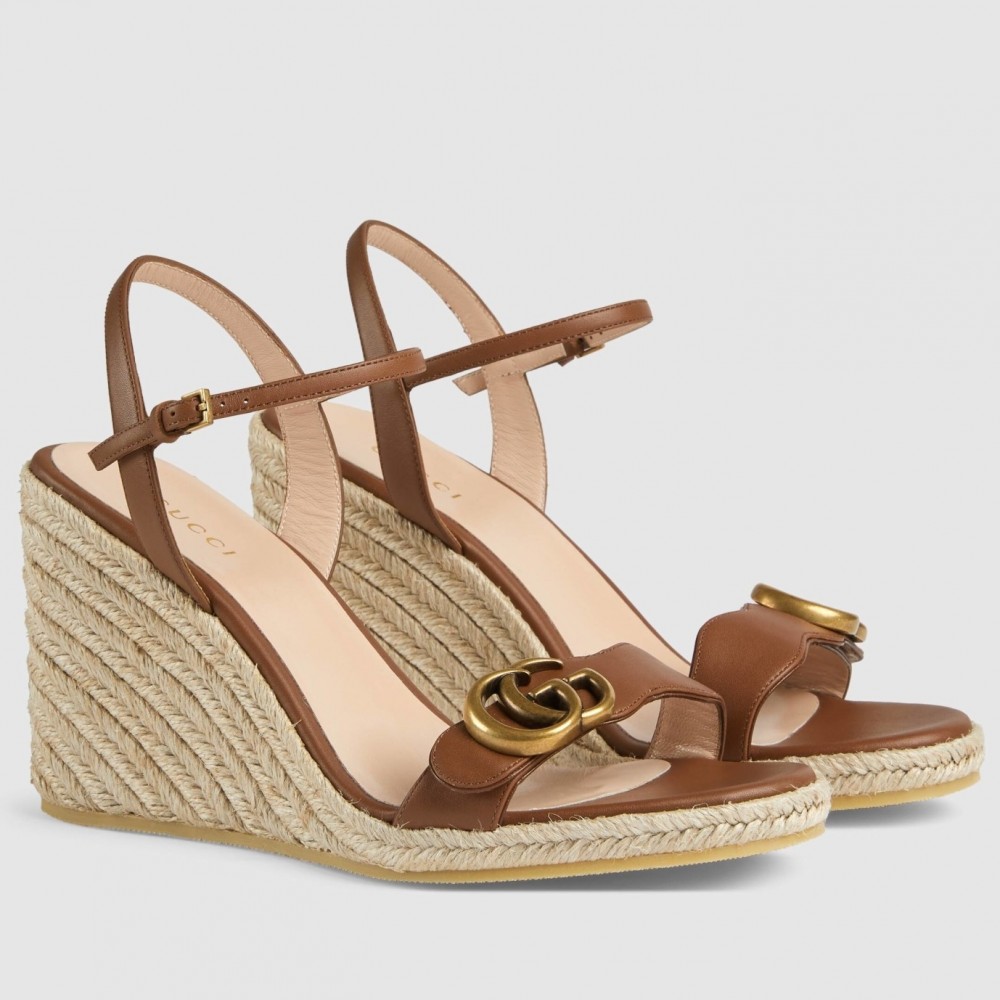 Gucci Espadrille Wedge Sandals In Brown Leather TDSS26034