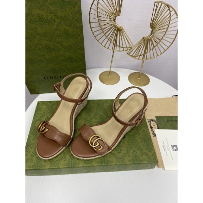 Gucci Espadrille Wedge Sandals In Brown Leather TDSS26034