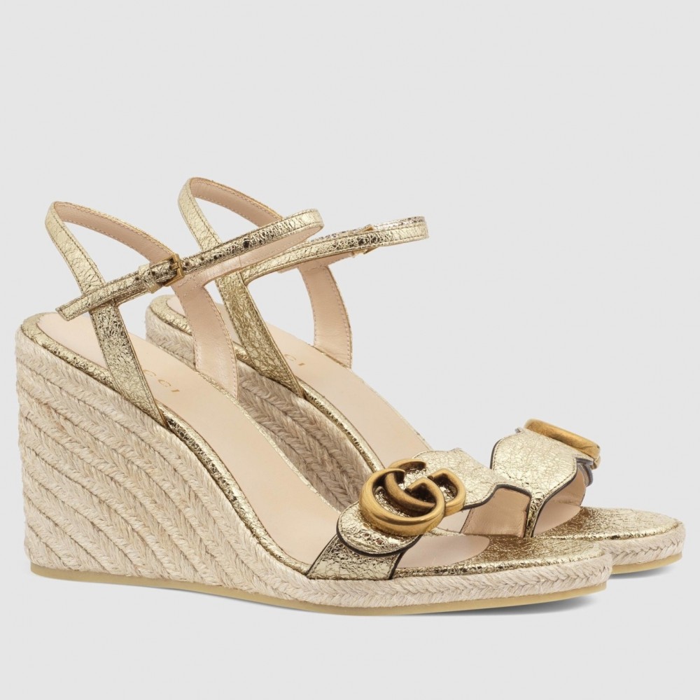 Gucci Espadrille Wedge Sandals In Gold Metallic Leather TDSS26035