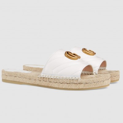 Gucci Espadrilles Slides in White Matelasse Leather with Double G TDSS26038