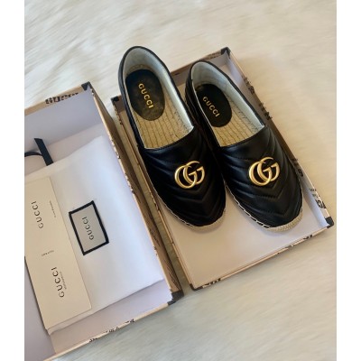 Gucci Espadrilles in Black Matelasse Leather with Double G TDSS26025