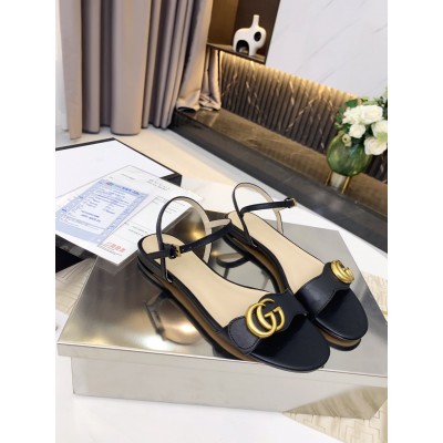 Gucci Flat Sandals in Black Leather with Double G TDSS26047