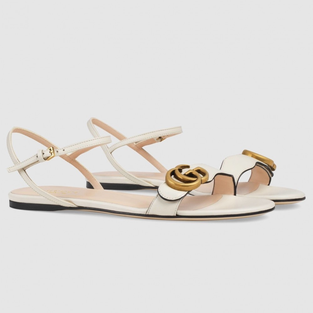 Gucci Flat Sandals in White Leather with Double G TDSS26048