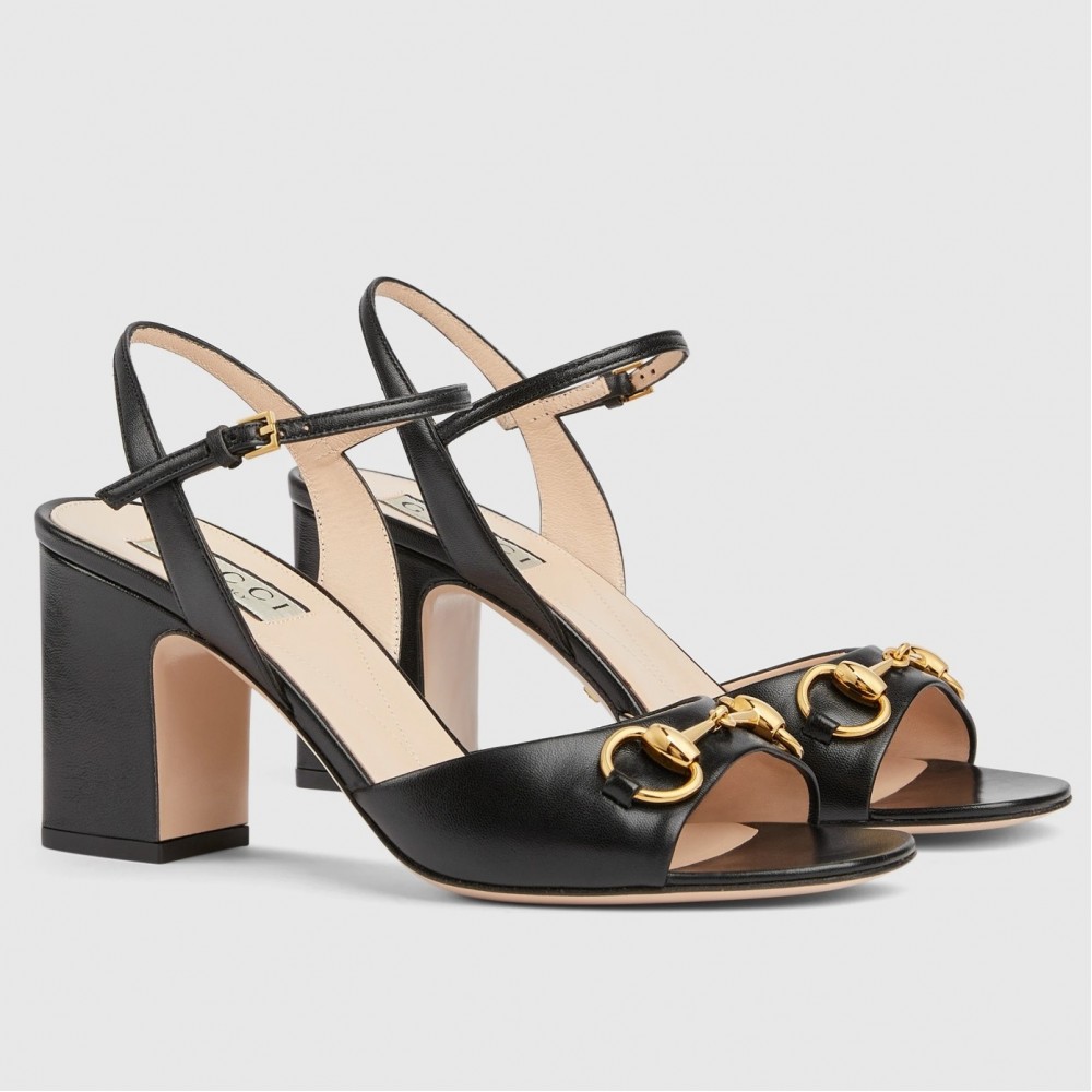 Gucci Horsebit 75mm Sandals in Black Leather TDSS26182