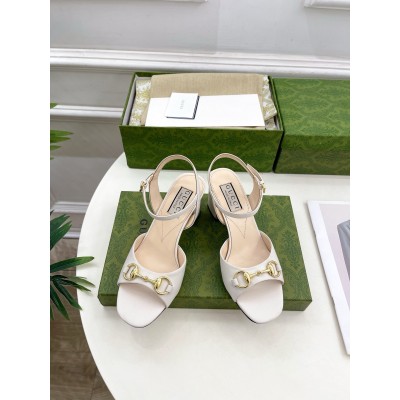 Gucci Horsebit 75mm Sandals in White Leather TDSS26184