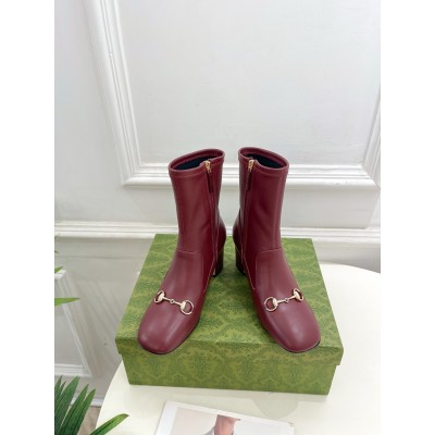 Gucci Horsebit Ankle Boots 75mm in Red Leather TDSS26019