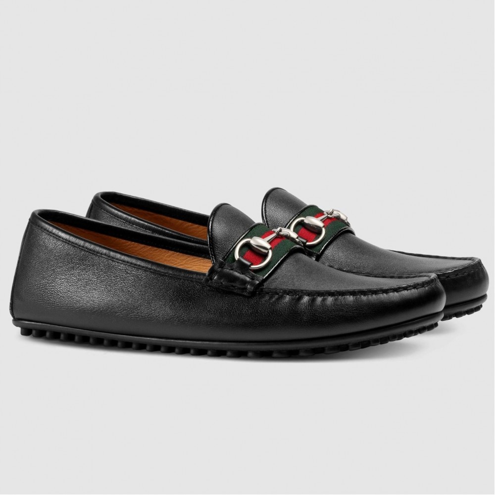 Gucci Horsebit Drive Loafers in Black Leather with Web TDSS26062