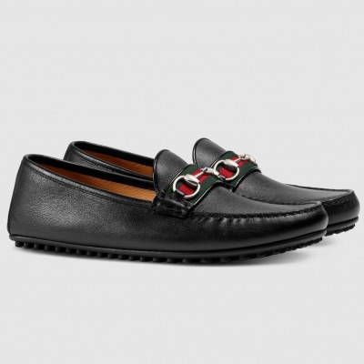 Gucci Horsebit Drive Loafers in Black Leather with Web TDSS26062