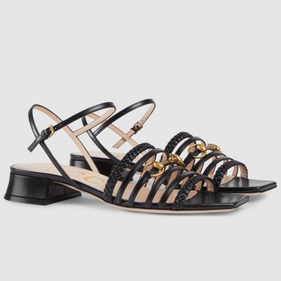 Gucci Horsebit Sandals 25mm in Black Leather TDSS26185