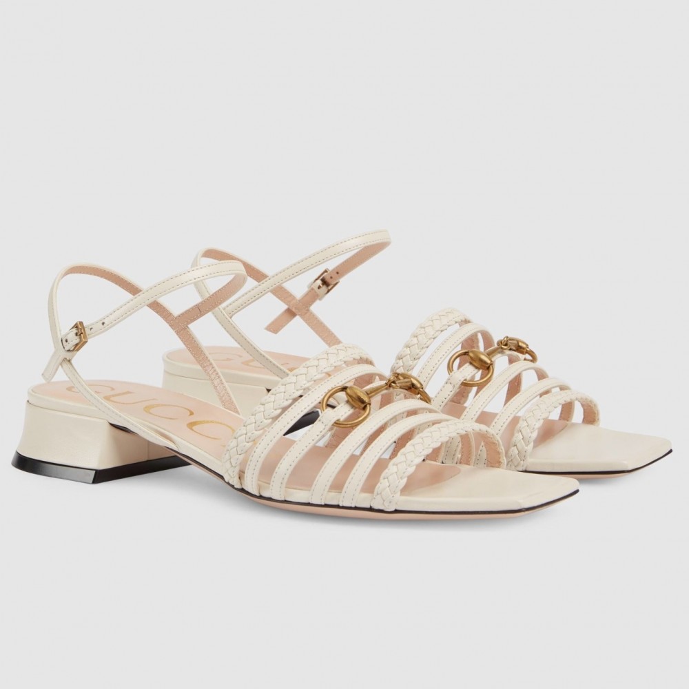 Gucci Horsebit Sandals 25mm in White Leather TDSS26186