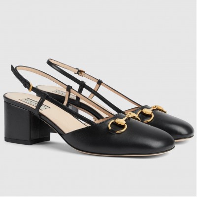 Gucci Horsebit Slingback Pumps 55mm in Black Leather TDSS26143