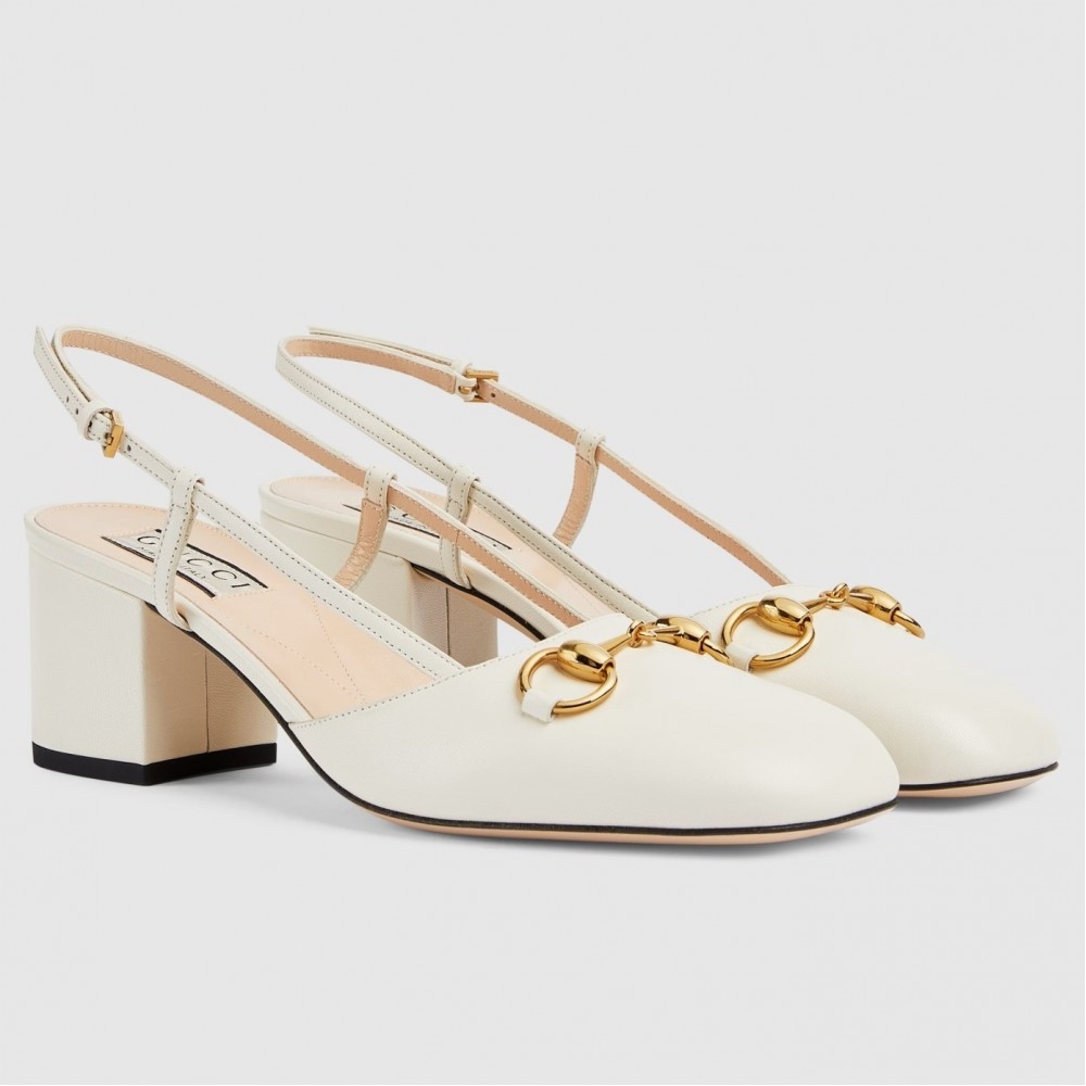 Gucci Horsebit Slingback Pumps 55mm in White Leather TDSS26144