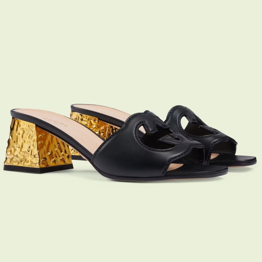 Gucci Interlocking G Cut-out Sandals 55mm in Black Leather TDSS26193