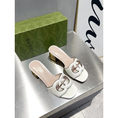 Gucci Interlocking G Cut-out Sandals 55mm in White Leather TDSS26194