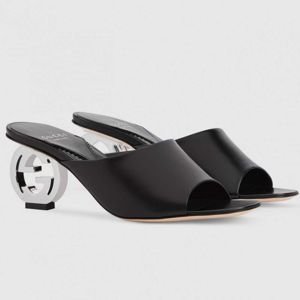 Gucci Interlocking G Heel Sandals in Black Leather TDSS26195