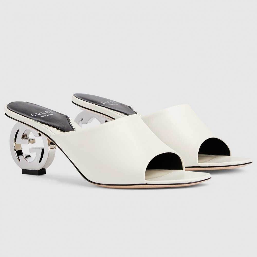 Gucci Interlocking G Heel Sandals in White Leather TDSS26197