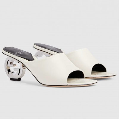 Gucci Interlocking G Heel Sandals in White Leather TDSS26197