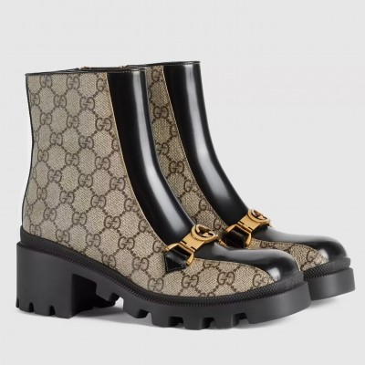 Gucci Interlocking G Horsebit Boots In GG Supreme Canvas TDSS26022