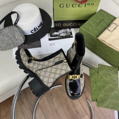 Gucci Interlocking G Horsebit Boots In GG Supreme Canvas TDSS26022