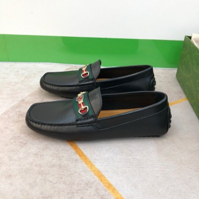 Gucci Interlocking G Horsebit Drive Loafers in Black Leather with Web TDSS26063