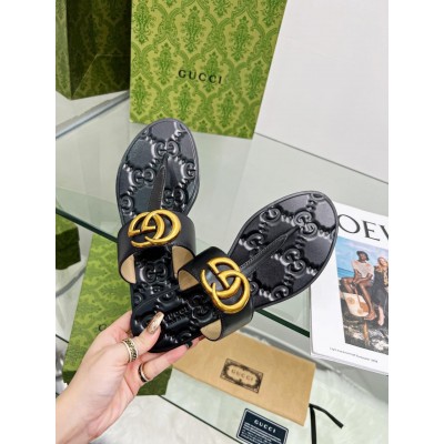 Gucci Interlocking G thong Sandals in Black Leather TDSS26198