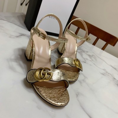 Gucci Marmont Sandals 75mm in Gold Metallic Leather TDSS26203