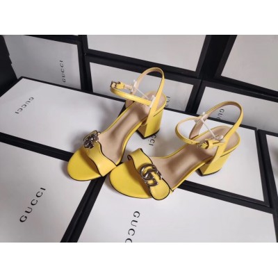 Gucci Marmont Sandals 75mm in Pastel Yellow Leather TDSS26205