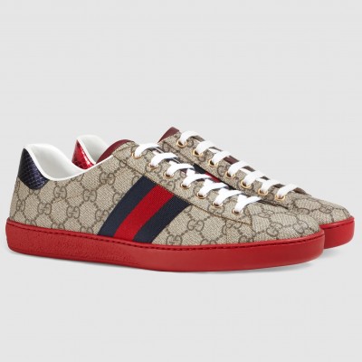 Gucci Men's Ace Sneakers in Beige GG Supreme Canvas with Web TDSS26303