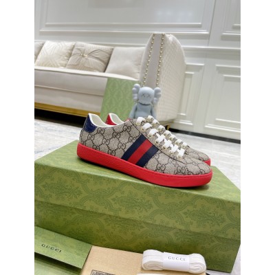 Gucci Men's Ace Sneakers in Beige GG Supreme Canvas with Web TDSS26303