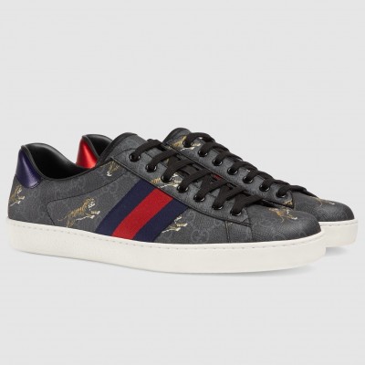 Gucci Men's Ace Sneakers in Black GG Canvas with Tigers Print TDSS26304