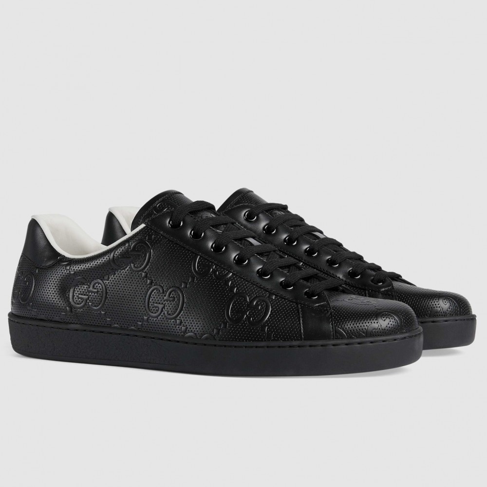 Gucci Men's Ace Sneakers in Black GG Embossed Leather TDSS26305