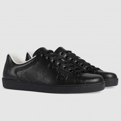 Gucci Men's Ace Sneakers in Black GG Embossed Leather TDSS26305