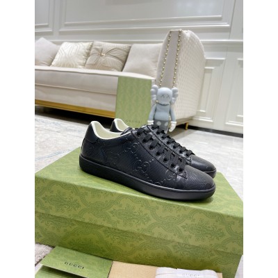 Gucci Men's Ace Sneakers in Black GG Embossed Leather TDSS26305