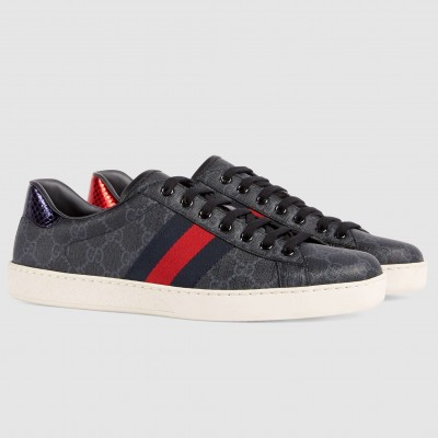 Gucci Men's Ace Sneakers in Black GG Supreme Canvas with Web TDSS26306