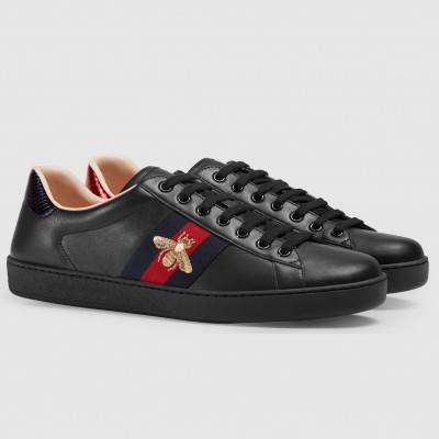 Gucci Men's Ace Sneakers in Black Leather with Bee TDSS26307