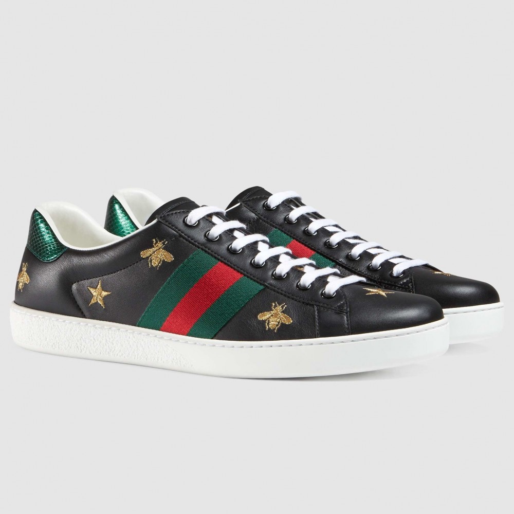 Gucci Men's Ace Sneakers in Black Leather with Bee and Star TDSS26308