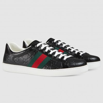 Gucci Men's Ace Sneakers in Black Signature Leather with Web TDSS26311