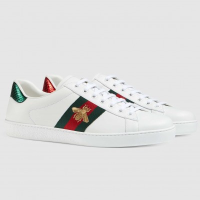 Gucci Men's Ace Sneakers in White Leather with Bee TDSS26313