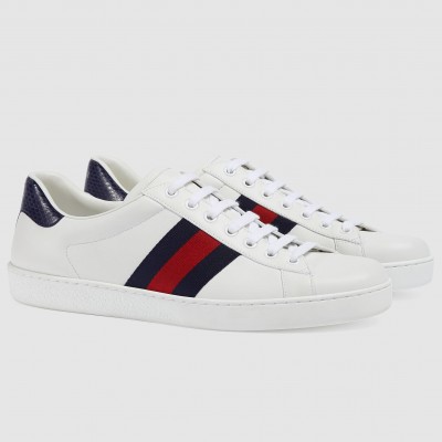 Gucci Men's Ace Sneakers in White Leather with Blue & Red Web TDSS26314