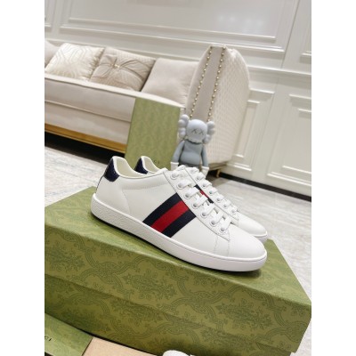 Gucci Men's Ace Sneakers in White Leather with Blue & Red Web TDSS26314