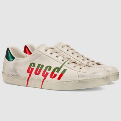 Gucci Men's Ace Sneakers in White Leather with Gucci Blade TDSS26315