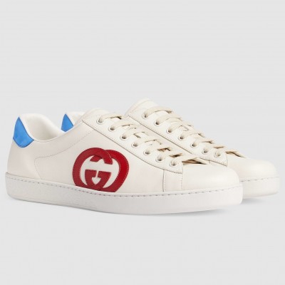 Gucci Men's Ace Sneakers in White Leather with Red Interlocking G TDSS26317