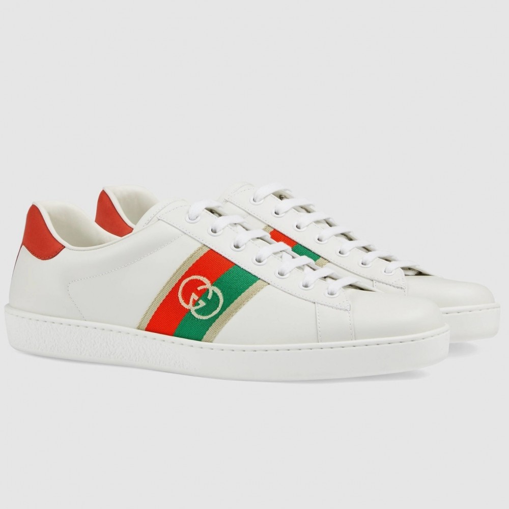 Gucci Men's Ace Sneakers in White Leather with Web Interlocking G TDSS26319