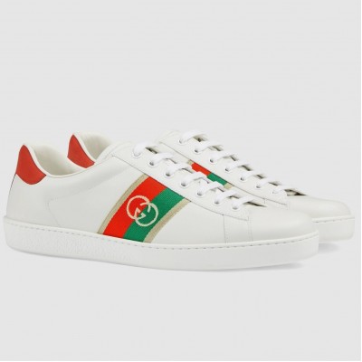 Gucci Men's Ace Sneakers in White Leather with Web Interlocking G TDSS26319