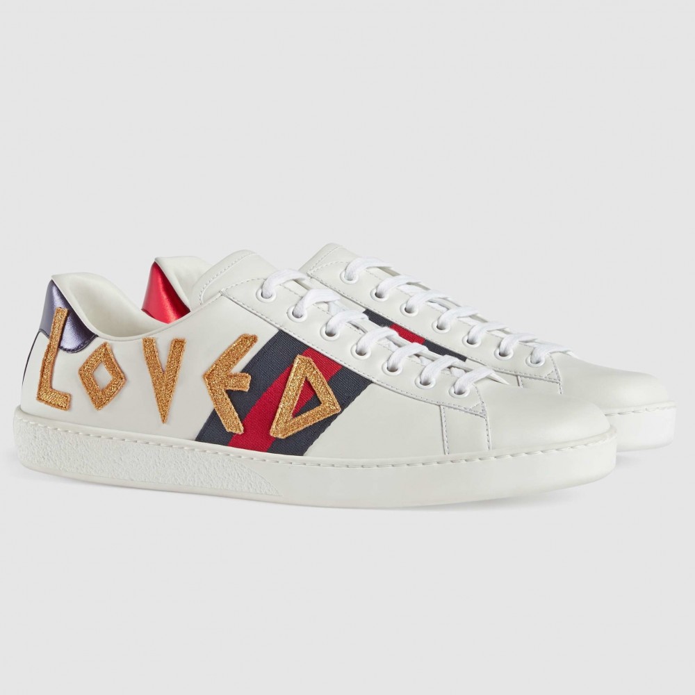 Gucci Men's Ace Sneakers with Embroidered Loved TDSS26321