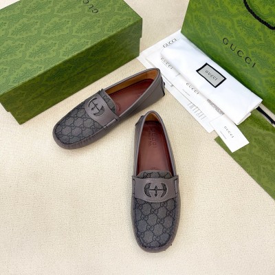 Gucci Men's Drive Loafers in Grey Leather and GG Supreme Canvas TDSS26071